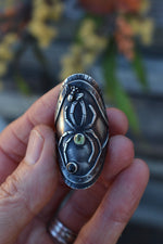 Spider and Prey Ring - Peridot and Black Star Diopside - Size 9