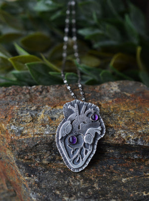 Large Anatomical Heart - Amethyst - 18" Chain Shown Included