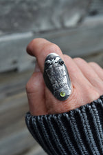 "Never Trust the Living" Tombstone Ring - Peridot and Black Onyx - Will Fit Like a Size 9.5