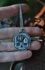 Halloween Skull Charm - Bat/Tombstone - Citrine - 18" Chain Included