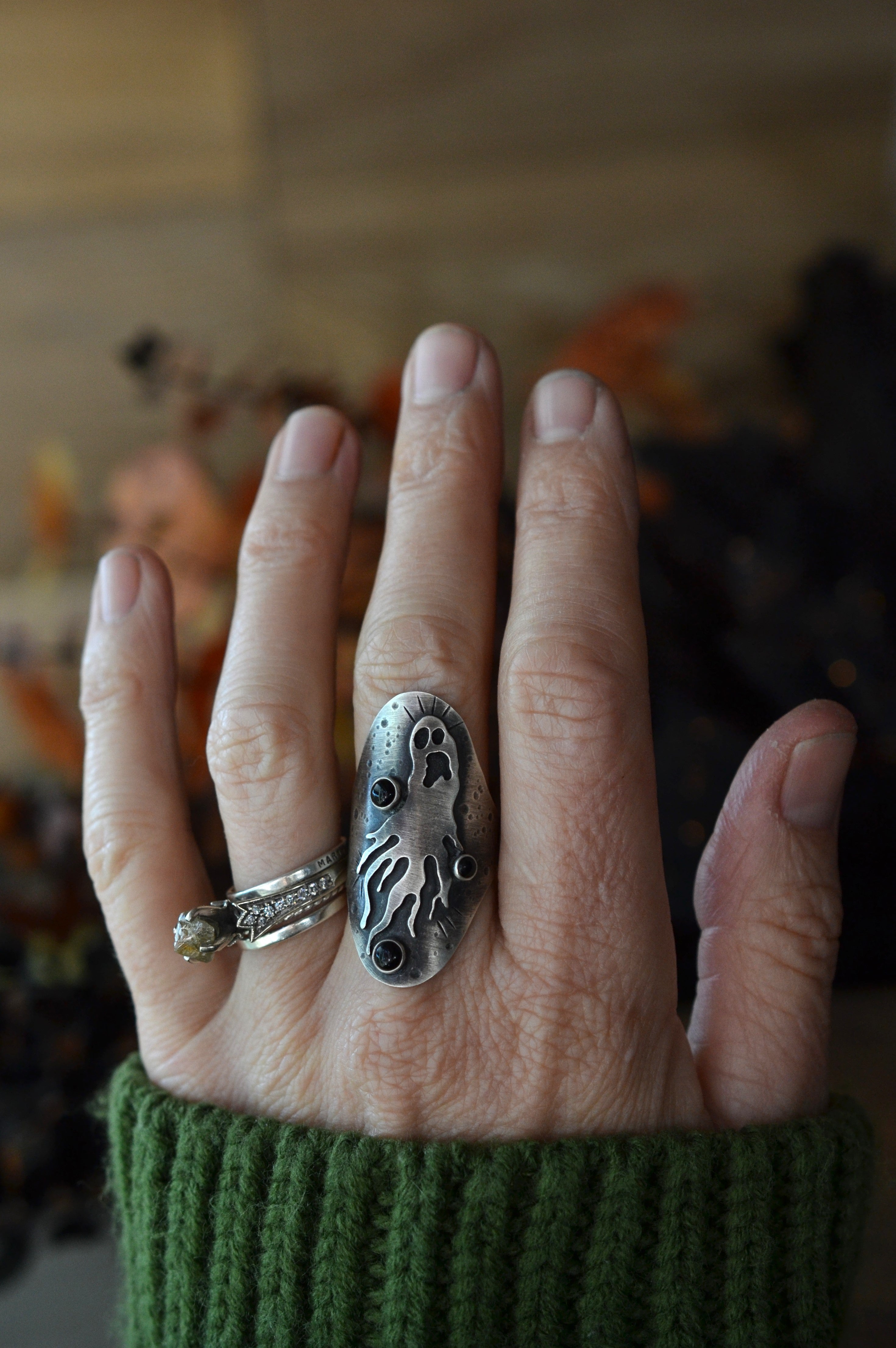 Ghastly Ghost Ring - Black Onyx - Size 8.5