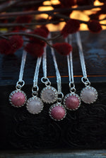 Gallery Charm Necklace - Rhodonite or Rose Quartz -  18" Chain Included