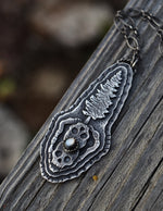 Twin Skulls Evergreen Necklace - Black Mother of Pearl - 18" Chain