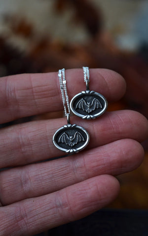 Bat Cameo Charm Necklace - Sterling Silver - 18" or 20" Chain Included