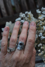 Crying Heart Cigar Band Ring - Black Onyx - Size 7.5