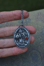 Haunted House Necklace - Bat-o-Lantern - Carnelian - 20" Chain