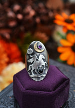 Terror of Sleepy Hollow Ring -  Amethyst and Black Onyx - Will Fit Like a Size 8.5