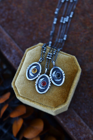 Crescent Moon Cameo Charm Necklace - Choose Your Stone and Chain Length