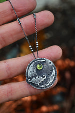 Hallows Eve Midnight Moon Necklace - Bat/Peridot - 20" Chain