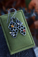 Pre-Order! Save the Bees Honeycomb Earrings - Dangle Style - Choose Your Gemstone