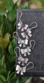 Sweet Bow Earrings - Sterling Silver - Garnet