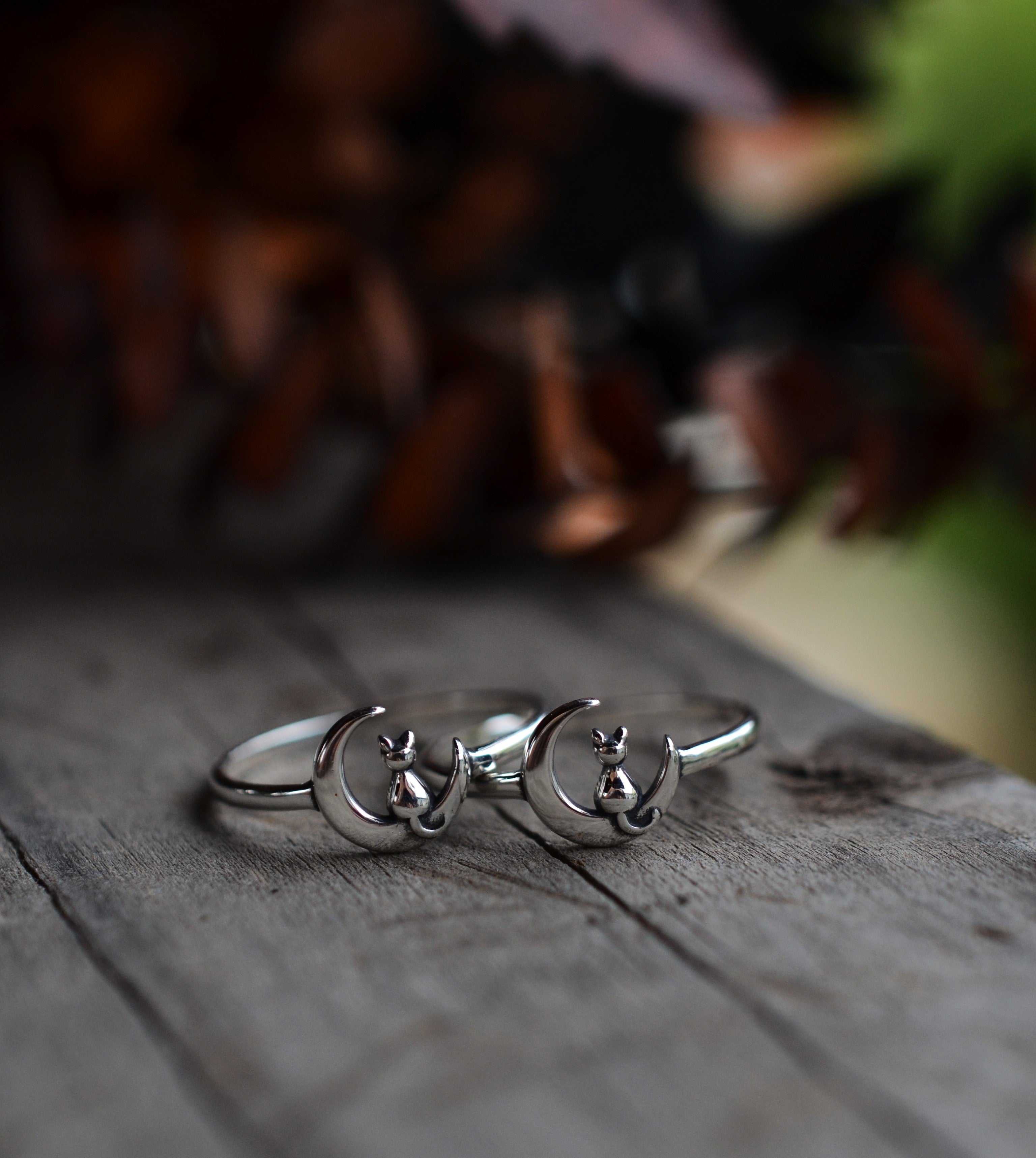 Midnight Moon Cat Ring - Sterling Silver - Sizes 5-10