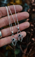 Black Onyx Spider Charm Necklace - 24" Chain Included