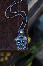 Garden Lantern Necklace - Black Mother of Pearl - 24" Chain