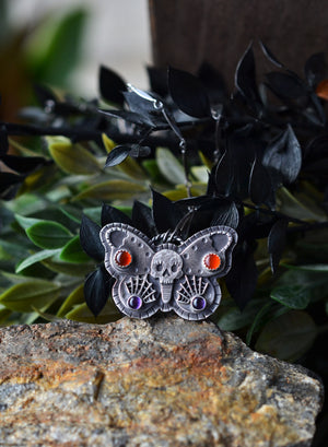 Decorative Skull Butterfly - Carnelian and Amethyst Webs - 18” Chain with 2” extender