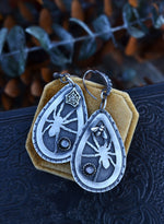 Spider and Prey Earrings - Sterling Silver - Black Mother of Pearl