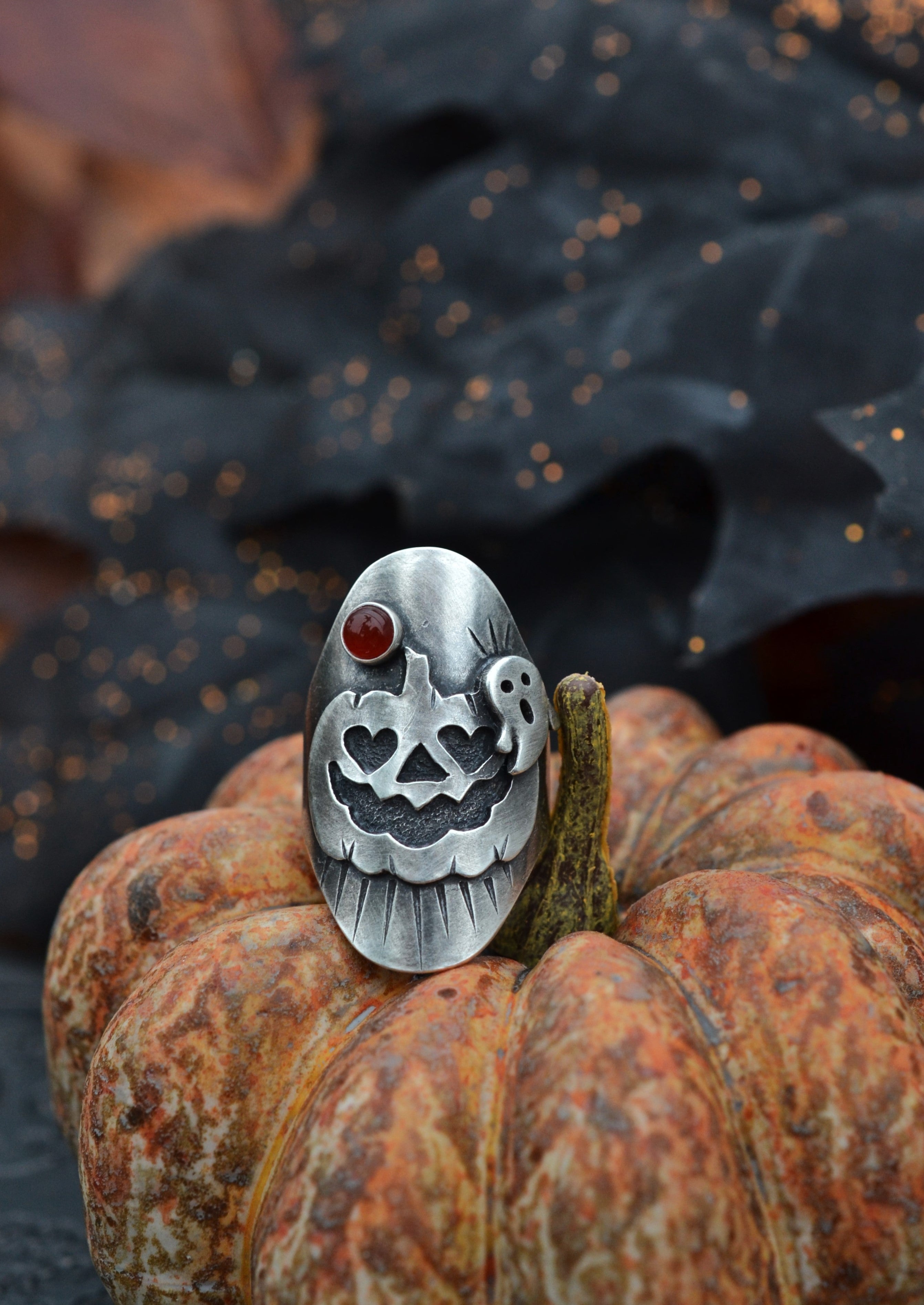 Jack-0-Lantern Ghost Ring - Carnelian - Will Fit Like a Size 5.5