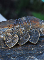 Tattoo Heart Swallow Necklace - Double Sided - Brass Charm with 18" Sterling Silver Chain