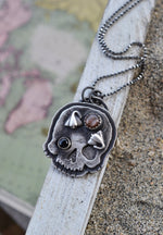 Skull Charm -  2 Skates/Rays - Black Mother of Pearl and Black Onyx - Chain Included