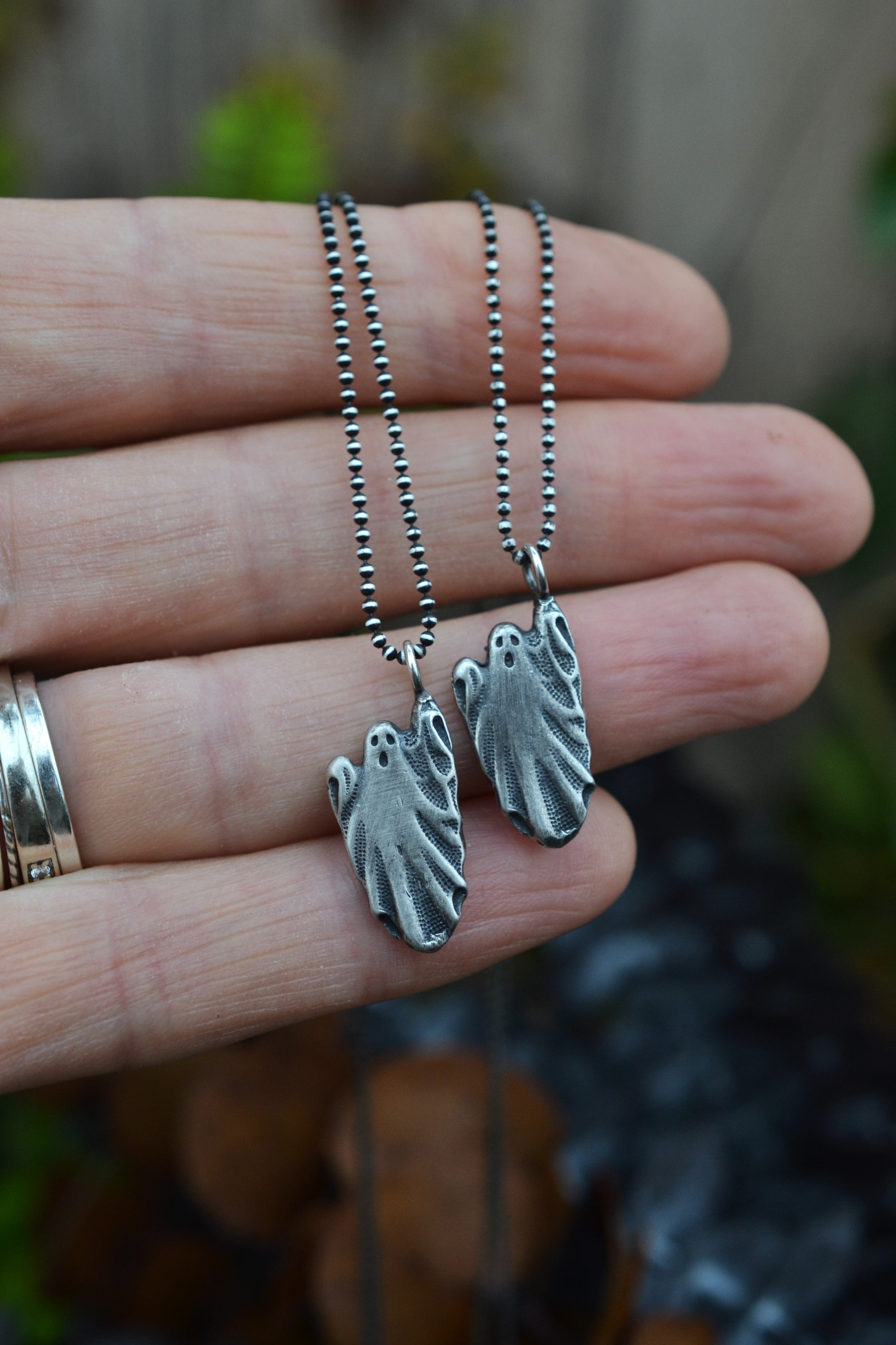 Spooky Spectre Charm Necklace - Sterling Silver - Ball Chain Included
