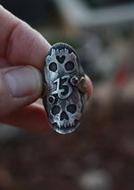 Valloween Lucky 13 Twin Skulls Hearts Ring -  Garnet - Will Fit Like a Size 7