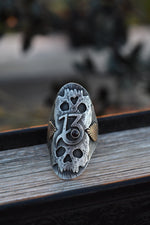 Valloween Lucky 13 Twin Skulls Hearts Ring -  Garnet - Will Fit Like a Size 9