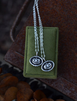Jack-o-Lantern Cameo Charm Necklace - Sterling Silver - 18" or 20" Chain Included