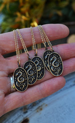 Garden Temptation Snake/Flowers Charm - BRASS-  18" Chain Included