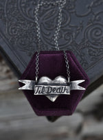 Tattoo Heart Til Death Banner Necklace - Sterling Silver
