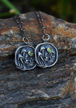 Death in the Forest - Peridot - Mushroom/Skull Charm - Chain Included