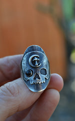 Celestial Mushroom Skull Saddle Ring - Black Star Diopside - Size 8.5