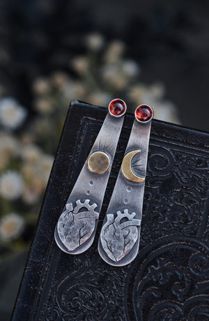 Celestial Hearts - Post Style Earrings - Garnet