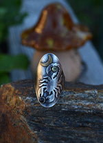 Scorpion King Ring - Black Star Diopside and Peridot - Size 10.5
