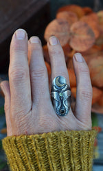 Luna Moth Ring - Peridot and Black Onyx - Will Fit like a Size 6.5