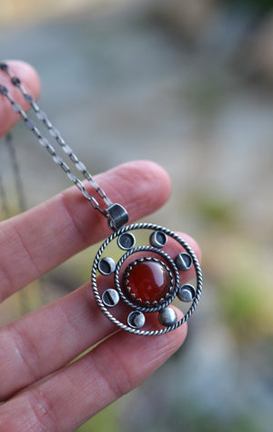 Only 1 Left! Moon Phase Carnelian Necklace - 18” Chain Included