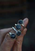 Snowflake Obsidian Gemstone Gallery Ring - Sterling Silver Classic Ring - Sizes 6-10