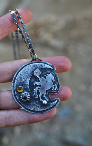 Sleepy Hollow Moon - Headless Horseman OOAK Necklace - 3 Stones - 20" & 22" Adjustable Chain