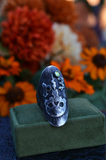 Skull Candle 13 Ring - Peridot and Black Onyx -  Will fit like a Size 9