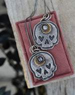 Made to Order. Heart Eyed Skull Charm - Black Mother of Pearl Crescent Moon - 18" Chain Included