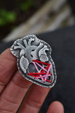 Anatomical Mended Heart -Large - Red and Pink Thread - 24” Chain Included