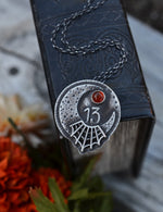 Halloween Moon 13 & Web Necklace - Carnelian - 20” Chain Included