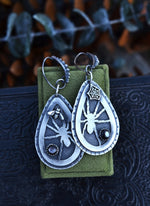 Spider and Prey Earrings - Sterling Silver - Black Mother of Pearl