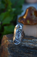 Scorpion King Ring - Black Star Diopside and Peridot - Size 10.5