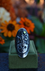 Skull Candle 13 Ring - Peridot and Black Onyx -  Will fit like a Size 9
