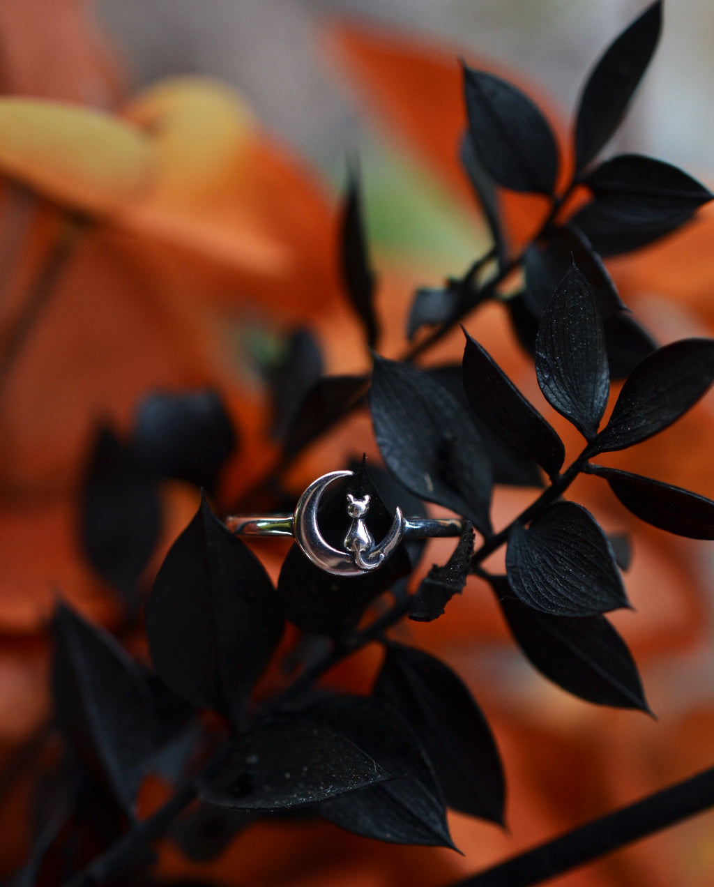 Midnight Moon Cat Ring - Sterling Silver - Sizes 8 & 9 are Available