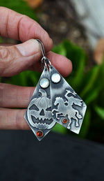 Mismatched Headless Horseman/Jack-o-Lantern Earrings - Hessonite Garnet and Mother of Pearl