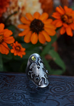 Terror of Sleepy Hollow Ring - Peridot and Black Onyx  - Will Fit Like a Size 6.5