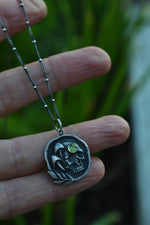Death in the Forest - Peridot - Mushroom/Skull Charm - Chain Included