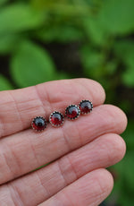 One Pair of Garnet Stud Earrings - 6mm Round - Sterling Silver