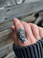Haunted House Ring - Peridot and Black Onyx - Will fit like a size 9
